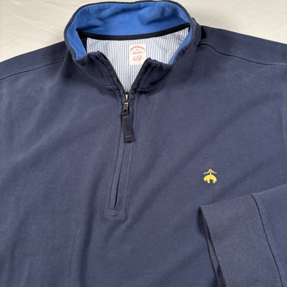 Brooks Brothers Quarter Zip Pullover Men 3XL Navy Blue Cotton Spandex Kangaroo